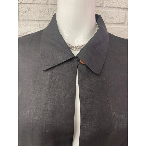 Yves Cossette for Saks Fifth Avenue Women Black Cropped Linen Top Size 10 - Picture 6 of 10